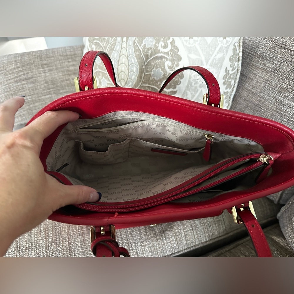 Michael Kors Red Saffiano Tote Bag - Picture 12 of 15